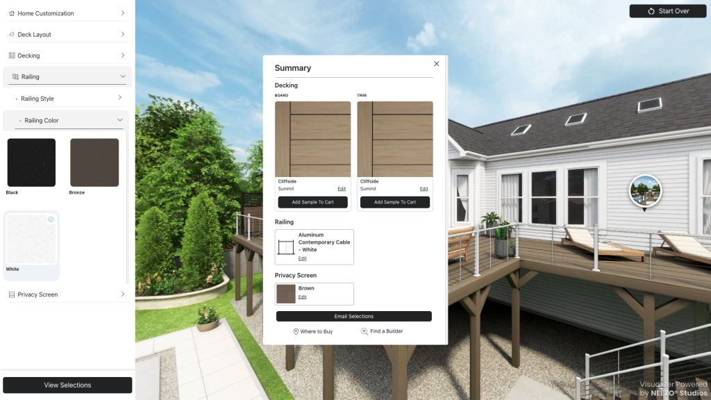 Custom deck and outdoor living configurator for deckorators developed by NEEZO Studios